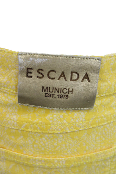 Escada Womens Cropped Ankle Pants Yellow Floral Button Size 42