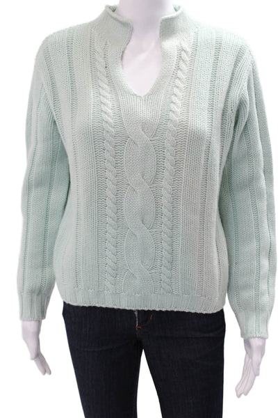 Maria Di Ripabianca Womens Cashmere Mockneck Pullover Light Blue Size 14
