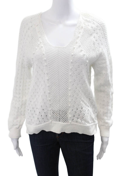 Rebecca Taylor Womens Pullover V-Neck Button Long Sleeve Cotton White Size L