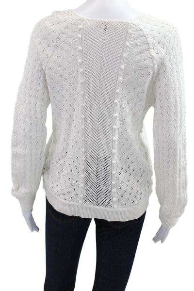 Rebecca Taylor Womens Pullover V-Neck Button Long Sleeve Cotton White Size L