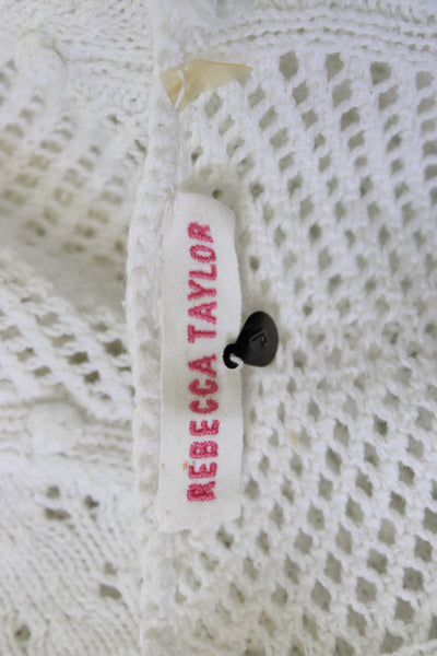Rebecca Taylor Womens Pullover V-Neck Button Long Sleeve Cotton White Size L