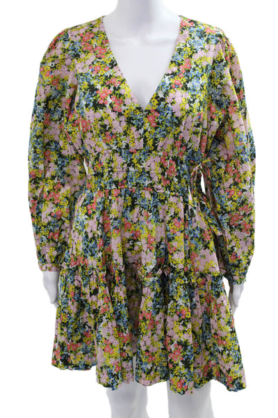 Cara Cara Women Fit & Flare Black Floral Cotton Dress Knee Length Size M