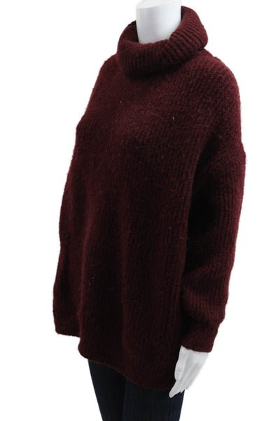 Zara Knit Women Pullover Turtleneck Sweater Red Acrylic Long Sleeve Size M