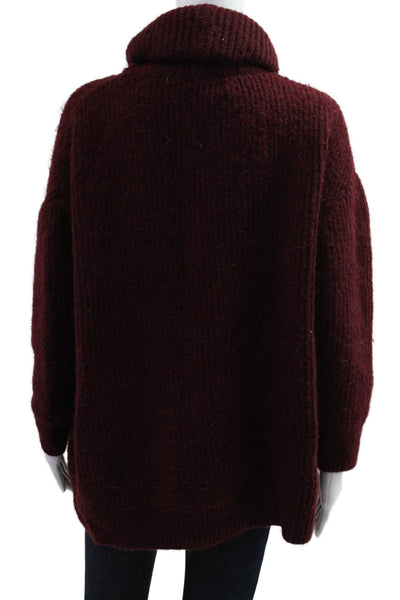 Zara Knit Women Pullover Turtleneck Sweater Red Acrylic Long Sleeve Size M