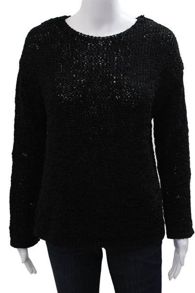 MNG Women Pullover Sweater Black Polyester Long Sleeve Round Neck Size M