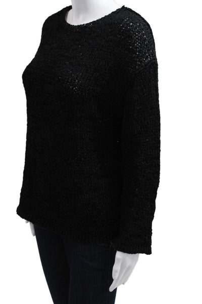 MNG Women Pullover Sweater Black Polyester Long Sleeve Round Neck Size M