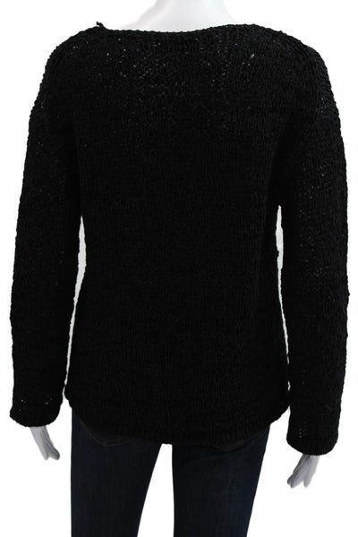 MNG Women Pullover Sweater Black Polyester Long Sleeve Round Neck Size M