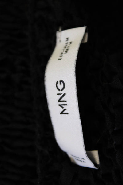 MNG Women Pullover Sweater Black Polyester Long Sleeve Round Neck Size M