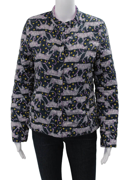 Kate Spade New York Womens Black Puffer Jacket Animal Print Size XS