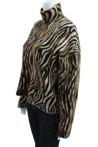 Zara Womens Pullover Sweater Beige Animal Print Turtleneck Long Sleeve Size S