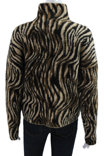 Zara Womens Pullover Sweater Beige Animal Print Turtleneck Long Sleeve Size S