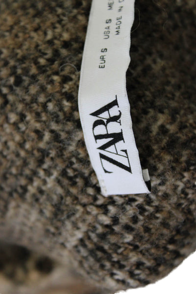 Zara Womens Pullover Sweater Beige Animal Print Turtleneck Long Sleeve Size S