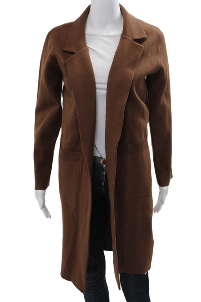 Anrabess Womens Brown Collared Overcoat Coatigan Long Sleeve Fall Size M