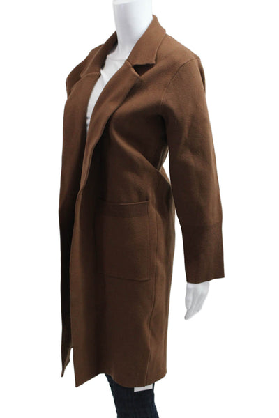 Anrabess Womens Brown Collared Overcoat Coatigan Long Sleeve Fall Size M