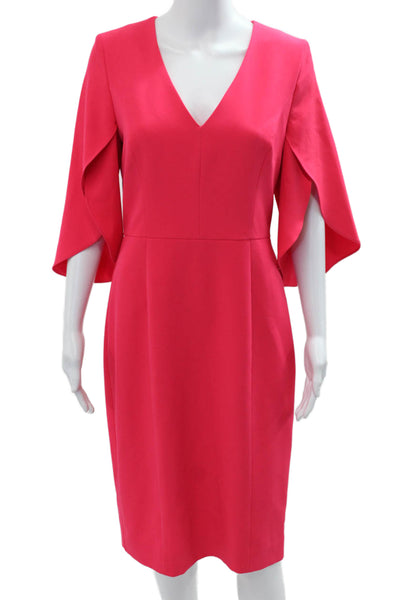 Milly Womens Sheath Dress Pink V-Neck Button Knee Length Designer Size 8