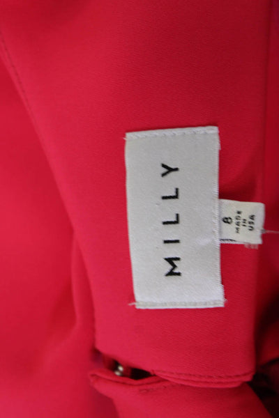 Milly Womens Sheath Dress Pink V-Neck Button Knee Length Designer Size 8