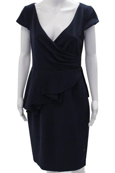 Eliza J Women Sheath Wrap Dress Dark Blue V-Neck Short Sleeve Size 8