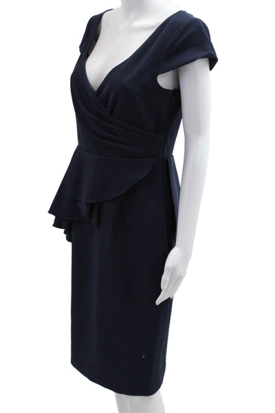 Eliza J Women Sheath Wrap Dress Dark Blue V-Neck Short Sleeve Size 8