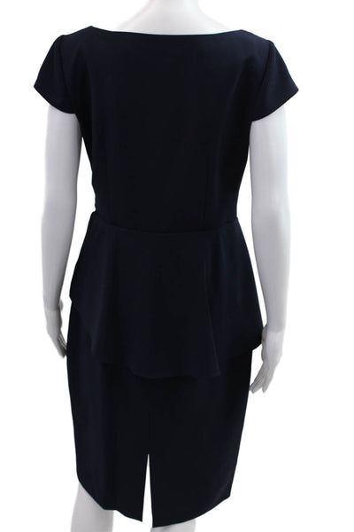 Eliza J Women Sheath Wrap Dress Dark Blue V-Neck Short Sleeve Size 8