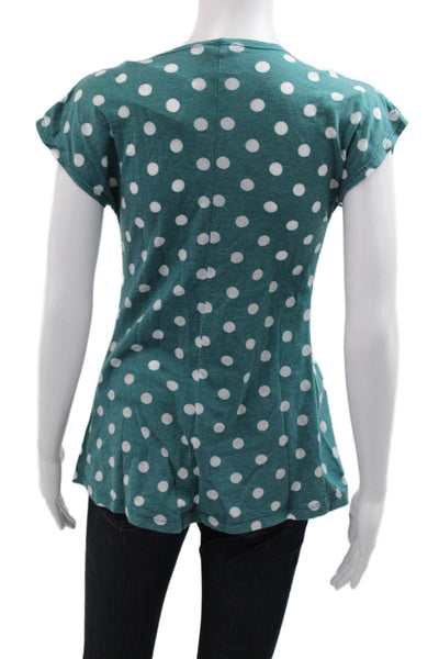 C&C California Women Tunic Blouse Green Polka Dot V-Neck Short Sleeve Size S
