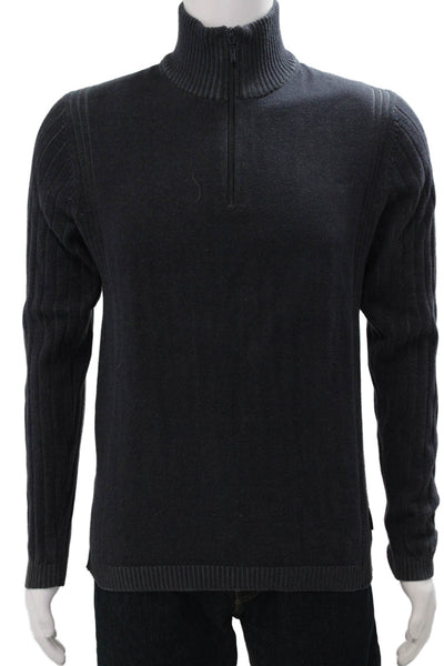 Calvin Klein Jeans Mens Dark Gray Mock Neck Zip Pullover Sweater Cotton Size M