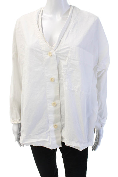 COS Women Basic White V-Neck Long Sleeve Button-Up Top Size XS