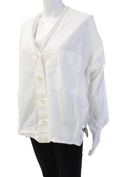 COS Women Basic White V-Neck Long Sleeve Button-Up Top Size XS