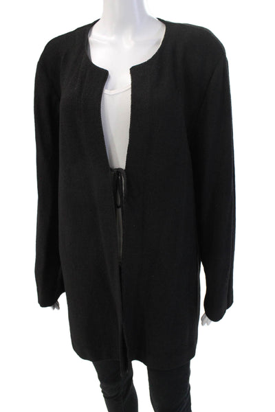 Steve Fabrikant Womens Cardigan Black Wool Long Sleeve Drawstring Size 1