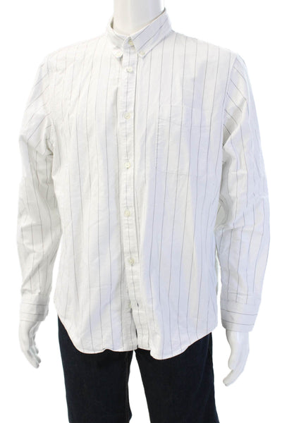 Everlane Mens Cotton Striped Long Sleeve Button-Down Shirt White Size XL