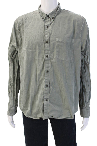 Outerknown Mens Cotton Collared Long Sleeve Button-Down Shirt Green Size XL