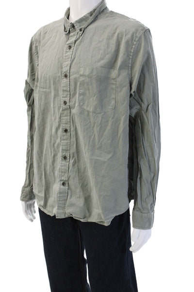 Outerknown Mens Cotton Collared Long Sleeve Button-Down Shirt Green Size XL