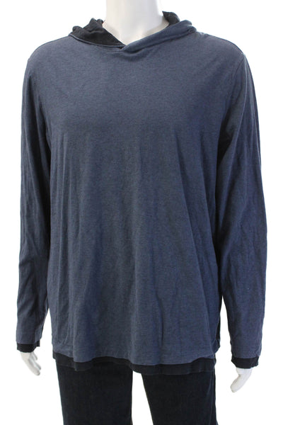 Theory Mens Pullover Hoodie Dark Blue 100% Cotton Long Sleeve Size XL