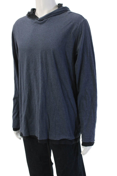 Theory Mens Pullover Hoodie Dark Blue 100% Cotton Long Sleeve Size XL
