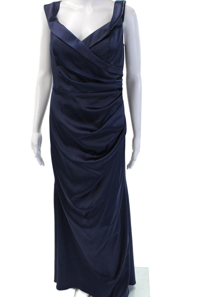 Galina Signature Womens Maxi Wrap Dress Dark Blue V Neck Sleeveless Size 12