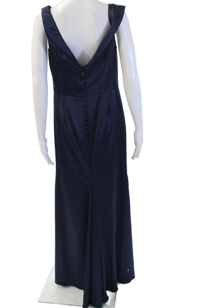 Galina Signature Womens Maxi Wrap Dress Dark Blue V Neck Sleeveless Size 12