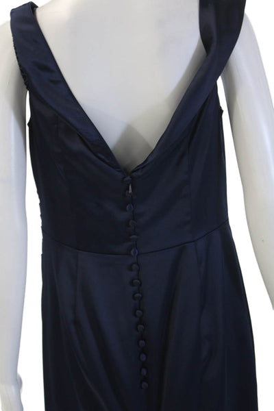 Galina Signature Womens Maxi Wrap Dress Dark Blue V Neck Sleeveless Size 12