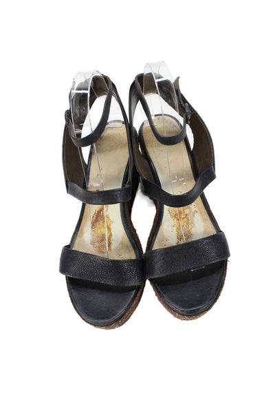 Coclico Womens Leather Ankle Strap Platform Sandals Black Size 38 8
