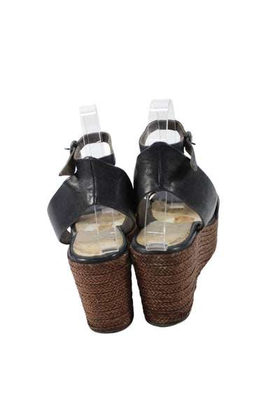 Coclico Womens Leather Ankle Strap Platform Sandals Black Size 38 8
