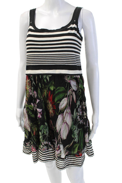 Beate Heymann Women Black Floral Striped Tank Sundress Sleeveless Size S