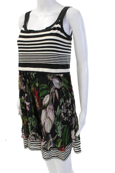 Beate Heymann Women Black Floral Striped Tank Sundress Sleeveless Size S