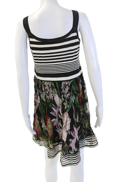 Beate Heymann Women Black Floral Striped Tank Sundress Sleeveless Size S
