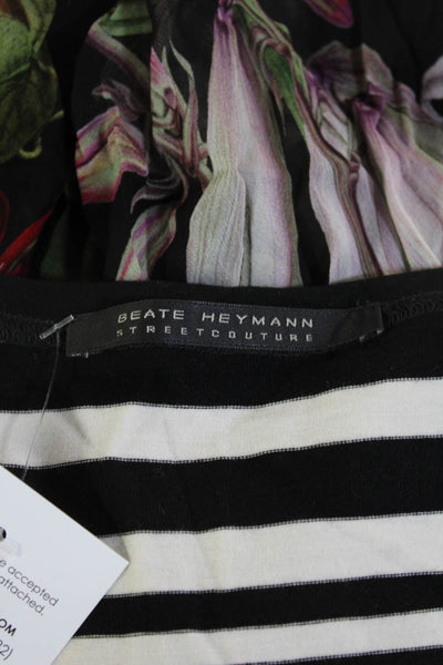 Beate Heymann Women Black Floral Striped Tank Sundress Sleeveless Size S