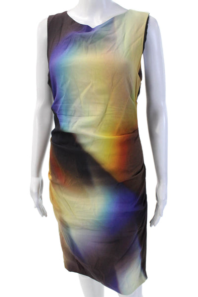 Nicole Miller Women Black Sheath Bodycon Dress Silk Graphic Print Size 8