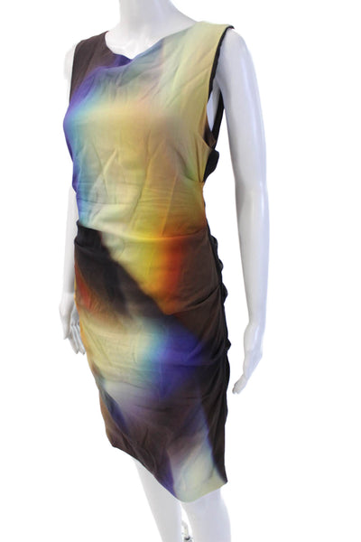 Nicole Miller Women Black Sheath Bodycon Dress Silk Graphic Print Size 8