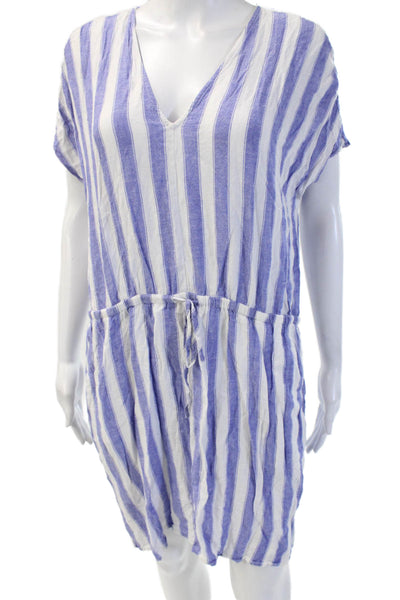Rails Womens Striped V Neck Jumpsuit Romper Short Sleeve Rayon Blue Size M