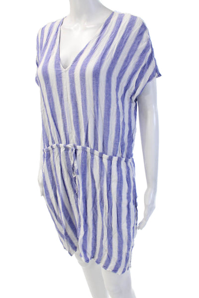 Rails Womens Striped V Neck Jumpsuit Romper Short Sleeve Rayon Blue Size M