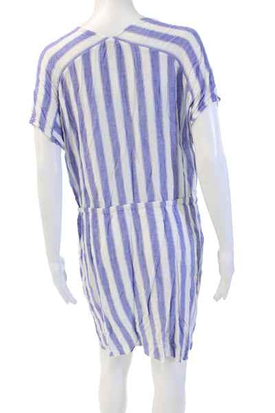 Rails Womens Striped V Neck Jumpsuit Romper Short Sleeve Rayon Blue Size M