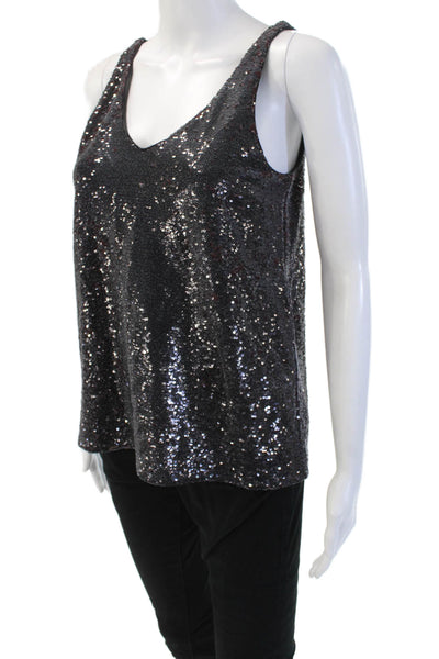 Michael Stars Women Black V-Neck Sleeveless Tank 80s Size S