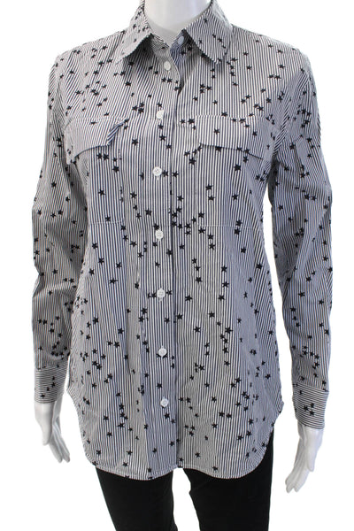 Equipment Femme Womens Striped Black Cotton Button Up Long Sleeve Size XS