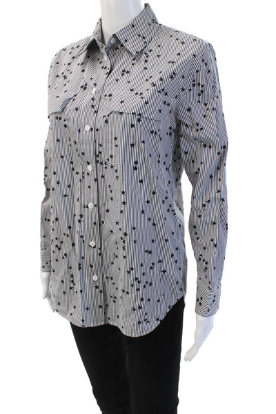 Equipment Femme Womens Striped Black Cotton Button Up Long Sleeve Size XS